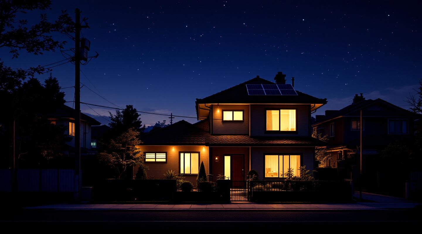蓄電池のおかげで明かりが灯る家