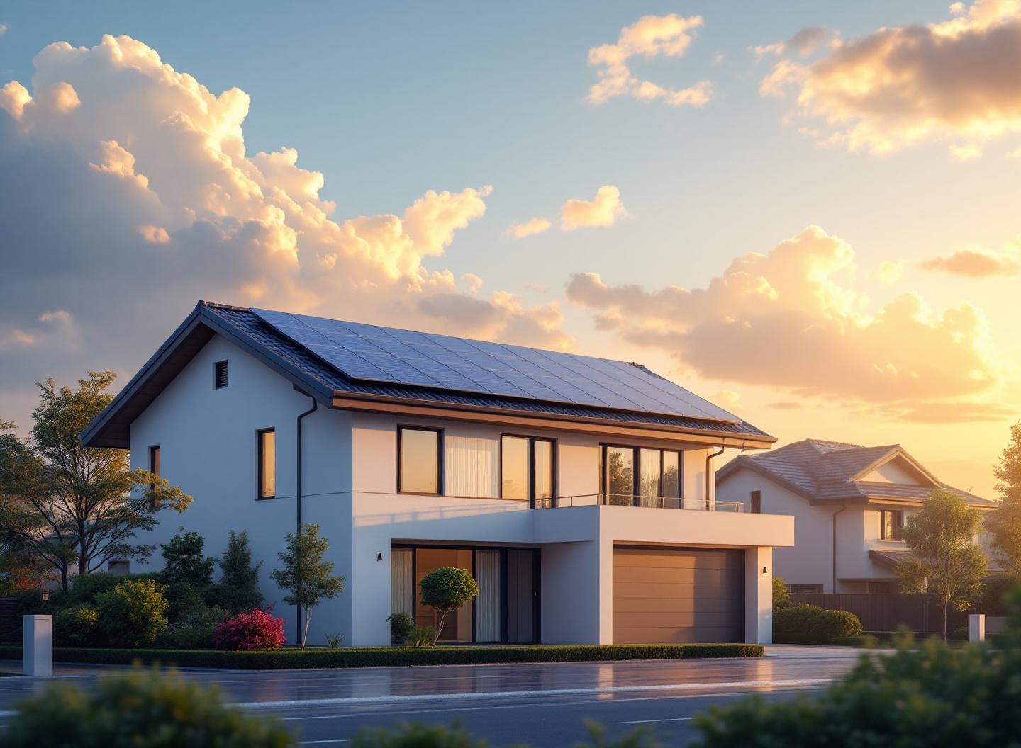 太陽光パネルが設置されたモダンな住宅